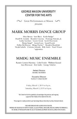 Program for Center for the Arts at George Mason University - March 1-2, 2019 