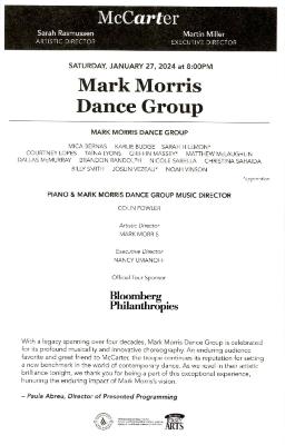 Program for the McCarter Theatre Center - January 27, 2024