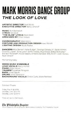 Program for "The Look of Love" at Penn Live Arts - May 31-June 1, 2024
