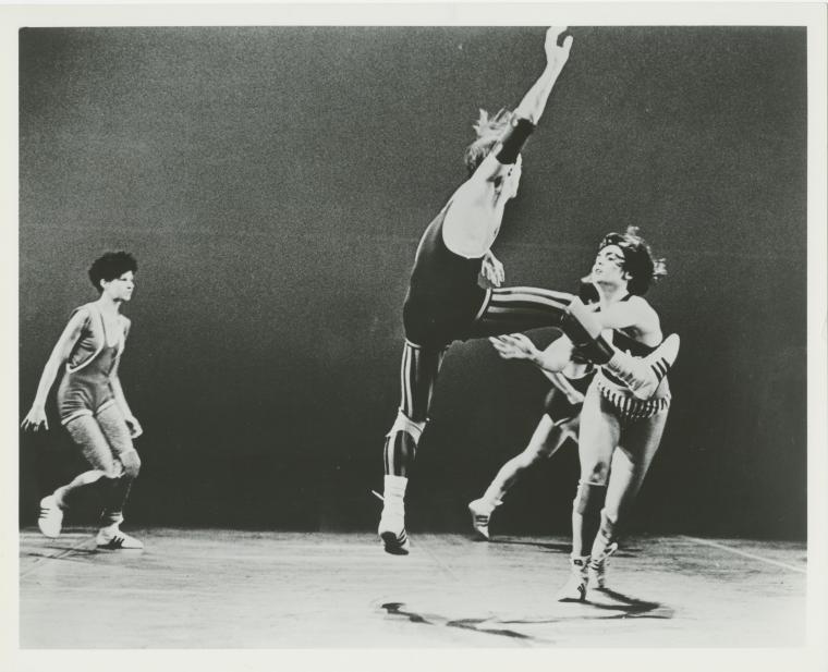 Teri Weksler, David Landis, and Ruth Davidson in the premiere performance run of "Championship Wrestling after Roland Barthes," 1984