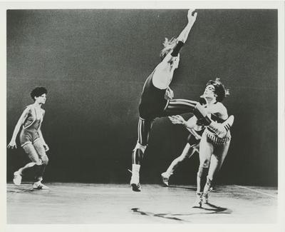 Teri Weksler, David Landis, and Ruth Davidson in the premiere performance run of "Championship Wrestling after Roland Barthes," 1984