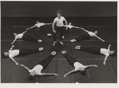 Richard Orbach (standing) with Batsheva Dance Company in "Canonic 3/4 Studies," 1986