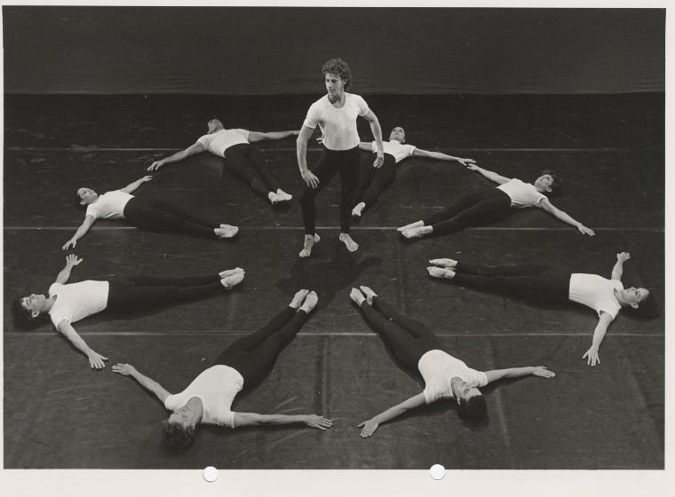 Richard Orbach (standing) with Batsheva Dance Company in "Canonic 3/4 Studies," 1986
